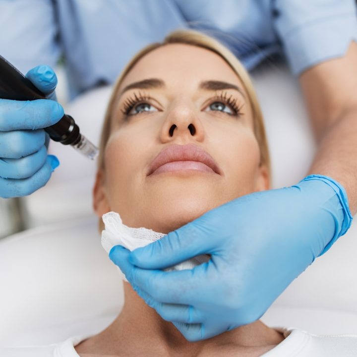 Kundin bei Microneedling Behandlung
