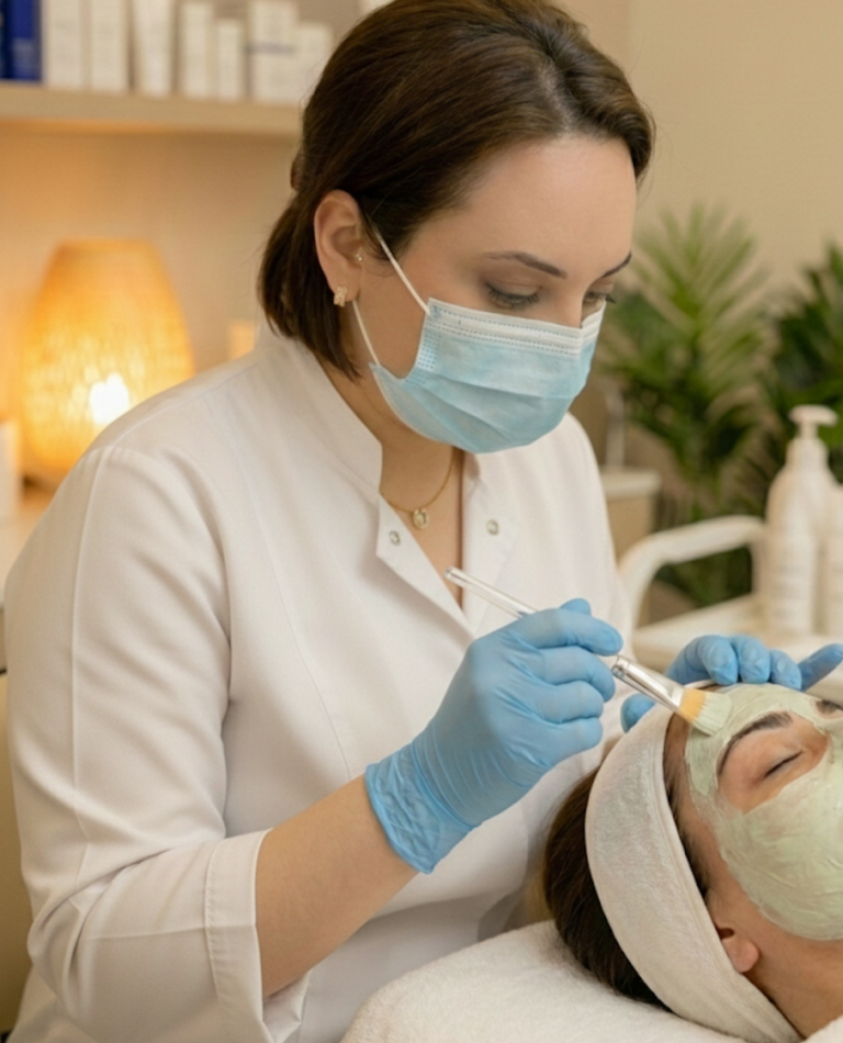 Kosmetikerin in Hanau bei einer professionellen Gesichtsbehandlung