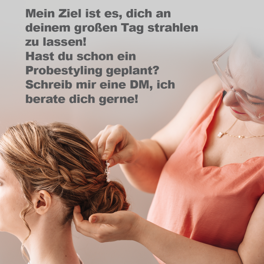 Stylistin gestaltet eine festliche Hochsteckfrisur für ein Brautstyling bei BeVe Beauty in Hanau