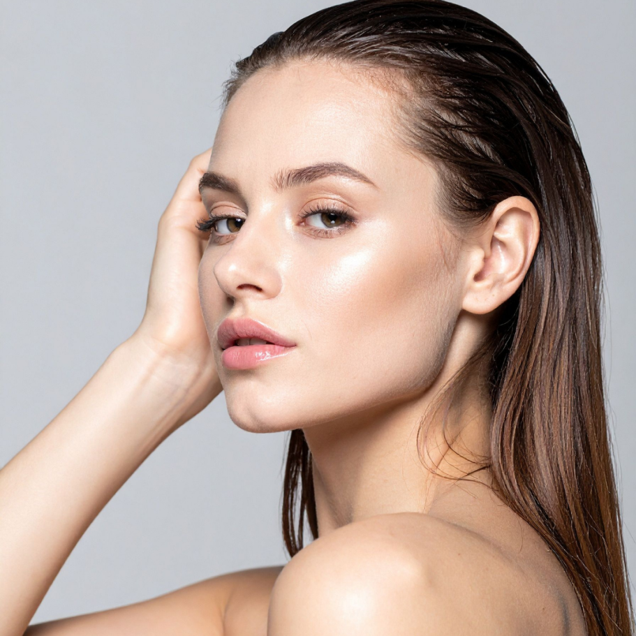 Glow Treatment, vitamin C Behandlung in Hanau Frau mit strahlender und ebenmäßiger Haut nach einer professionellen Gesichtsbehandlung